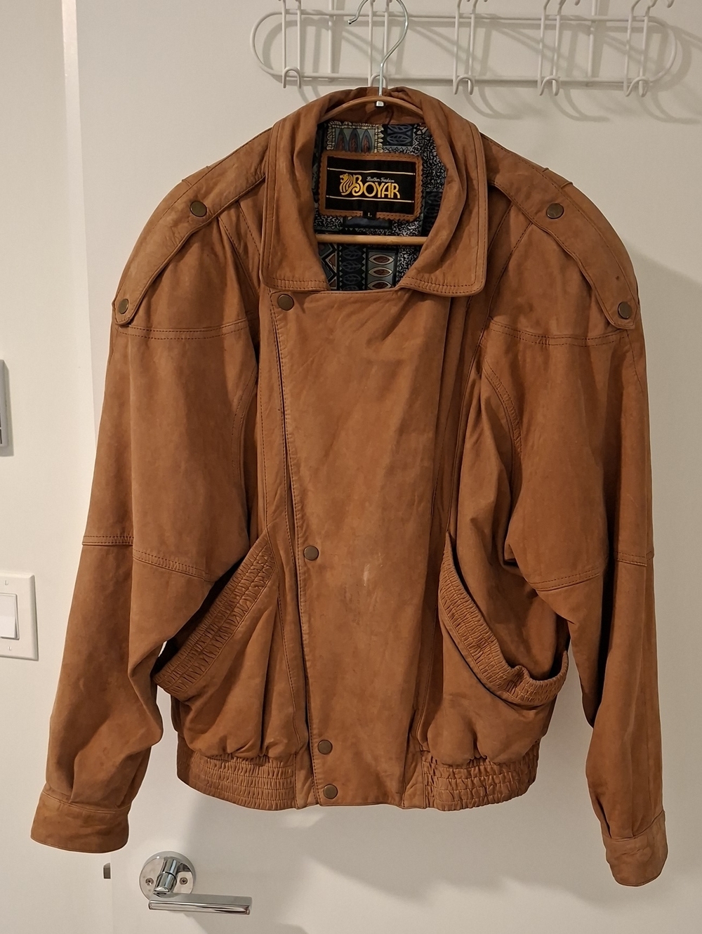Vintage Genuine Caramel Suede Super Soft Leather Bomber/Biker Jacket (Size L)